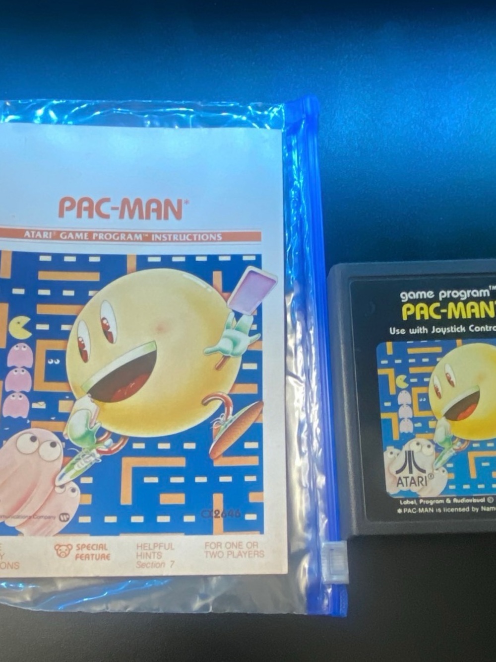 Atari Pac-Man Video Game Cartridge & Manual - Blue Artwork